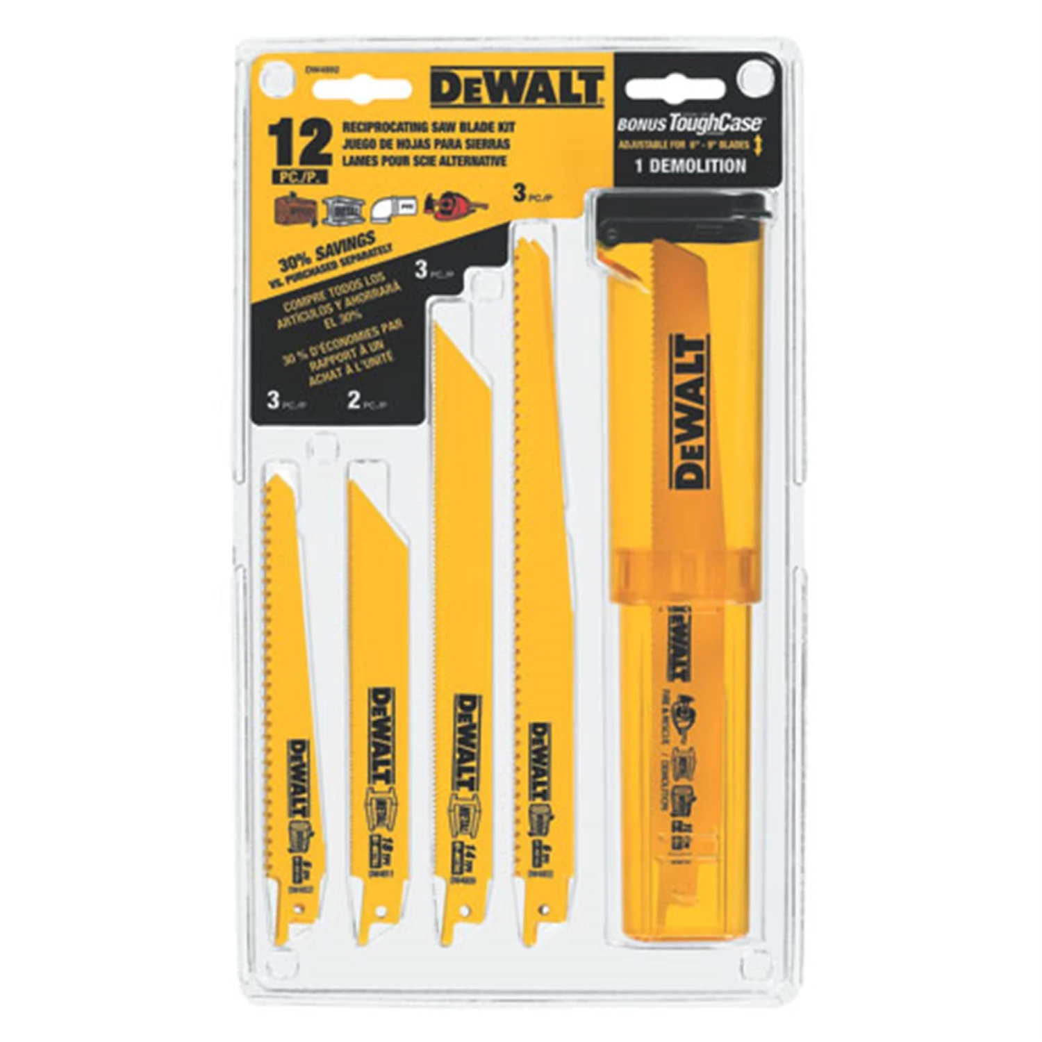 Dewalt® Bi-Metal Reciprocating Saw Blade Set 12pc 1 Dewalt® Bi-Metal Reciprocating Saw Blade Set 12pc