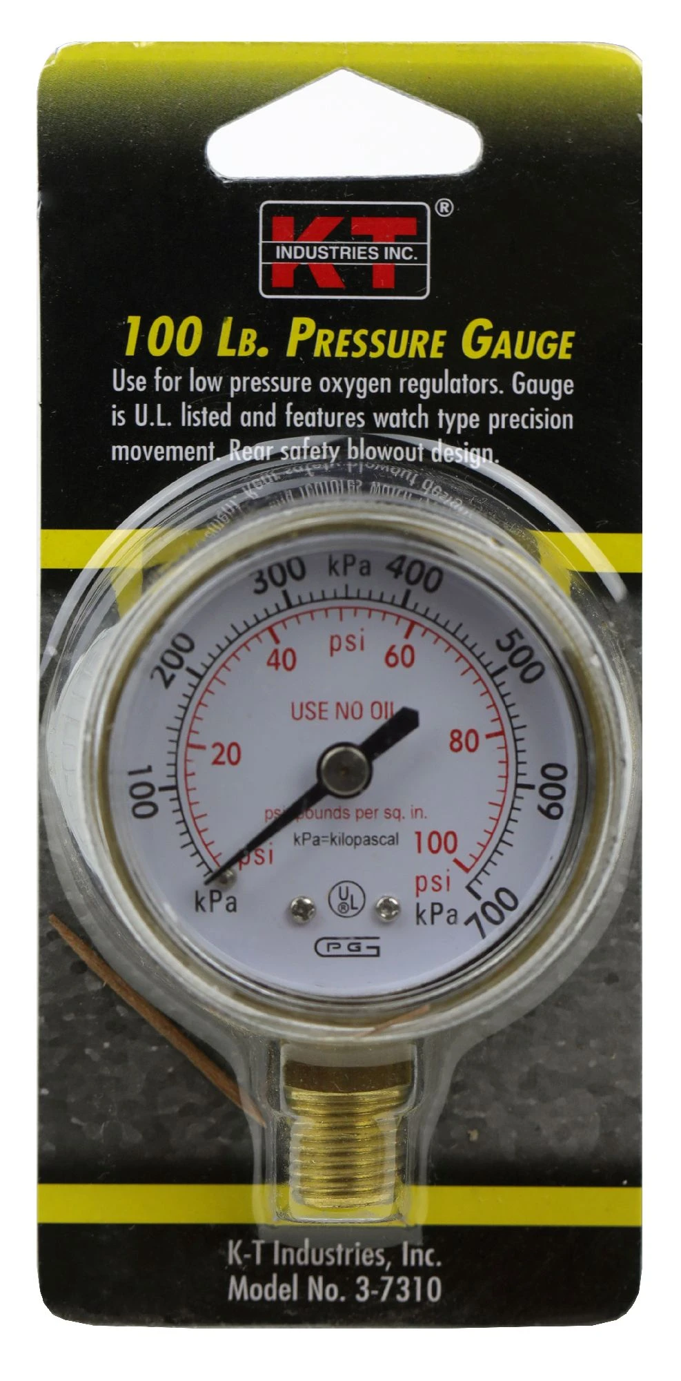 K-T PRESSURE GAUGE OXYGEN 100 LB 1 K-T PRESSURE GAUGE OXYGEN 100 LB